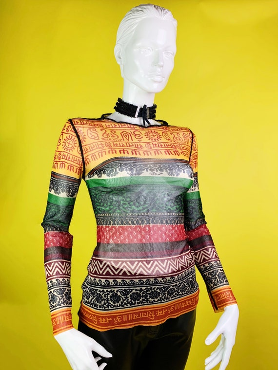 Jean-Paul Gaultier Sanskrit Print Mesh Top