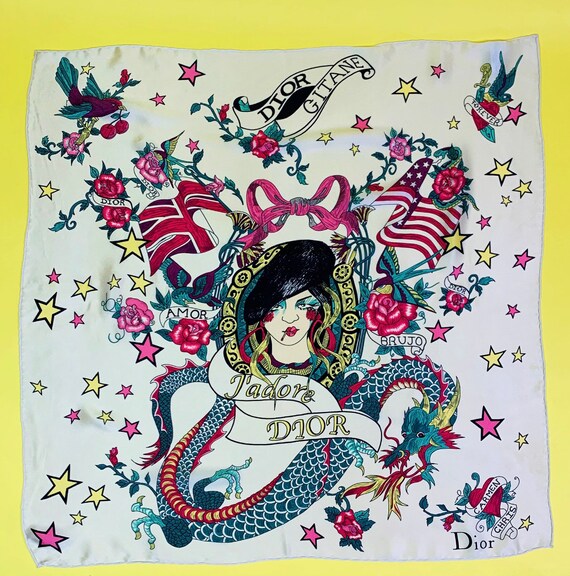 Dior Spring 2004 Gitane Print Silk Scarf