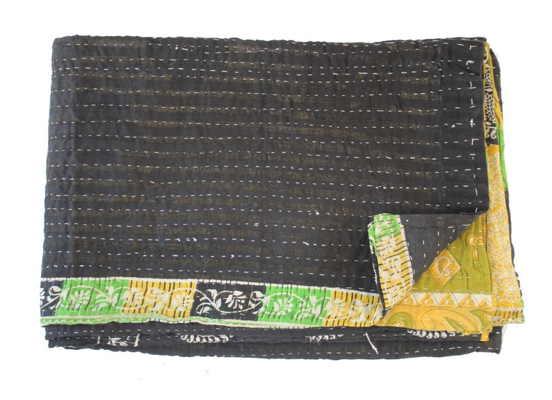 Vintage Reversible Cotton Kantha Quilt Paisley Print Kantha Blanket Hand Stitched Sari Kantha Throw Bohemian Bedspread Kantha Bed Cover