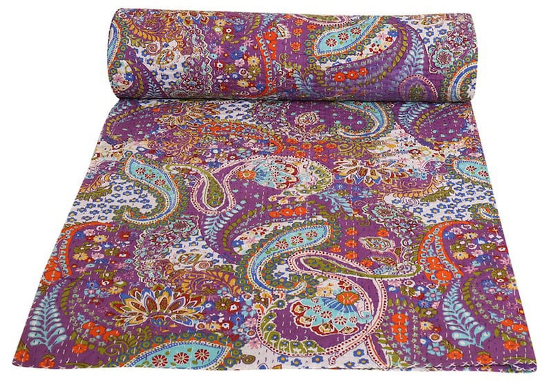 5 Pcs Lot Paisley Design Handmade Kantha Quilt Indian Cotton Kantha Blanket Bohemian Kantha Bedspread Kantha Throw Kantha Bed Cover