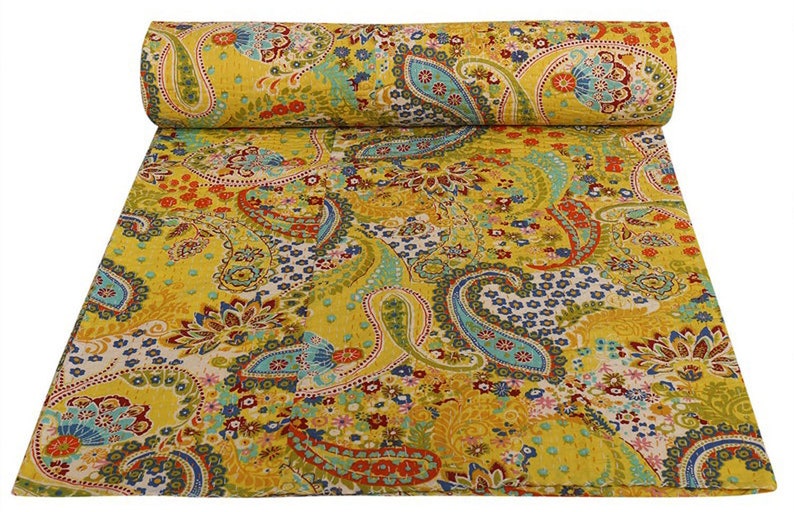 5 Pcs Lot Paisley Design Handmade Kantha Quilt Indian Cotton Kantha Blanket Bohemian Kantha Bedspread Kantha Throw Kantha Bed Cover