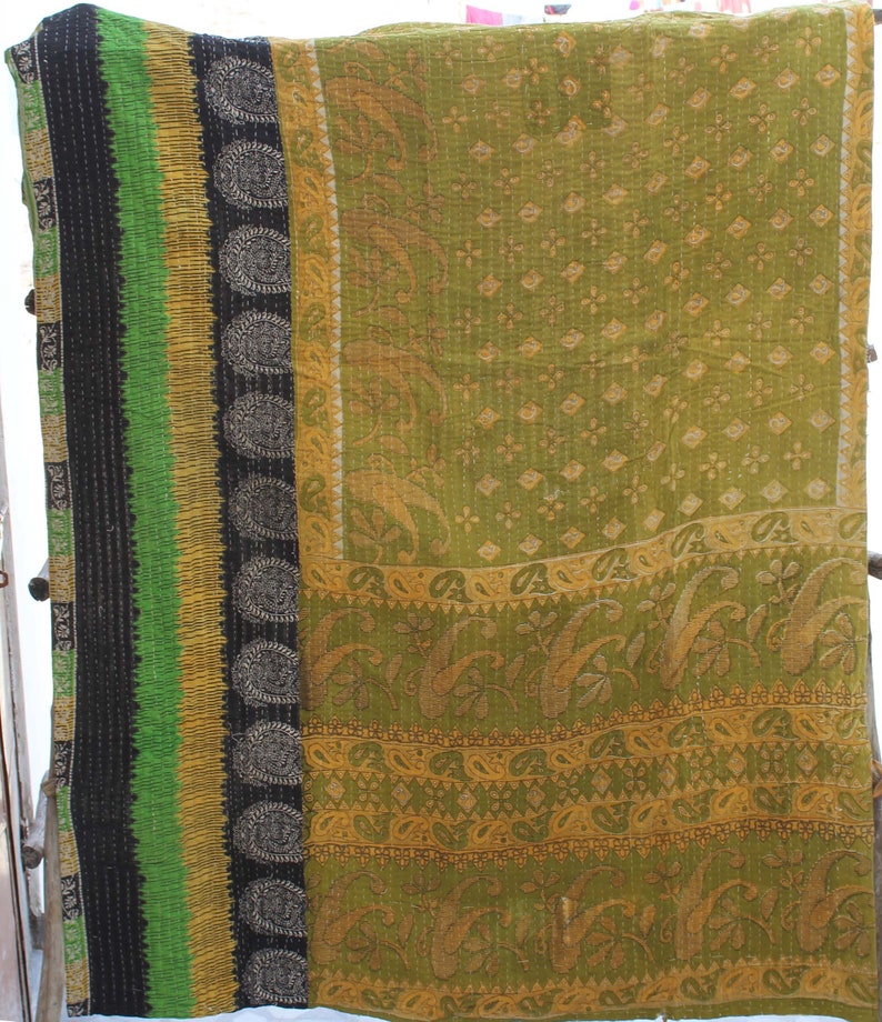 Vintage Reversible Cotton Kantha Quilt Paisley Print Kantha Blanket Hand Stitched Sari Kantha Throw Bohemian Bedspread Kantha Bed Cover