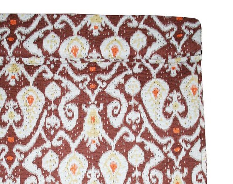 Brown Handmade Paisley Print Kantha Quilt Indian Cotton Kantha Blanket Bohemian Kantha Bedspread Reversible Kantha Throw