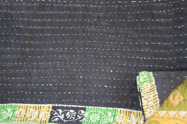 Vintage Reversible Cotton Kantha Quilt Paisley Print Kantha Blanket Hand Stitched Sari Kantha Throw Bohemian Bedspread Kantha Bed Cover