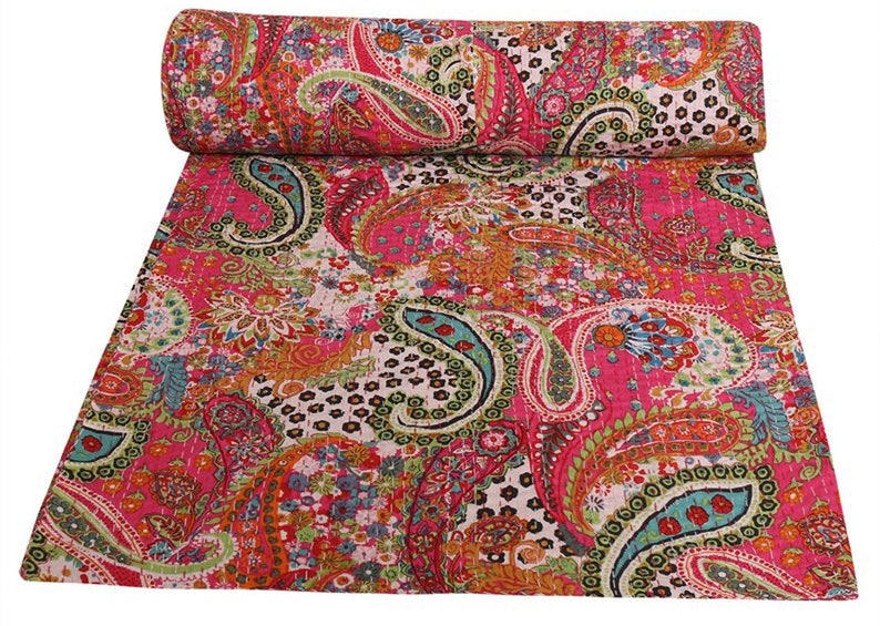 5 Pcs Lot Paisley Design Handmade Kantha Quilt Indian Cotton Kantha Blanket Bohemian Kantha Bedspread Kantha Throw Kantha Bed Cover