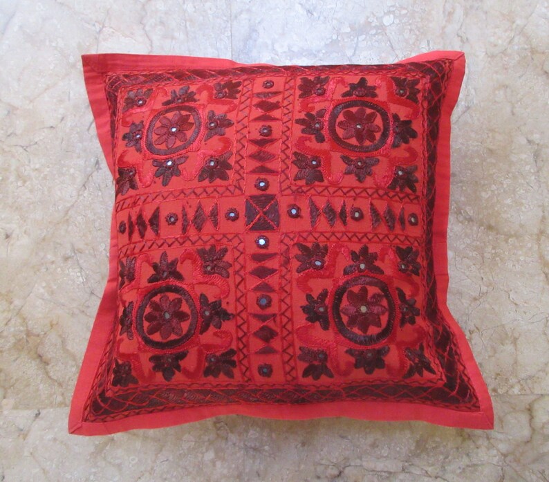 Indian Vintage Throw Mirror work Embroidered Decor Pillow Cushion Cover Art 16/"