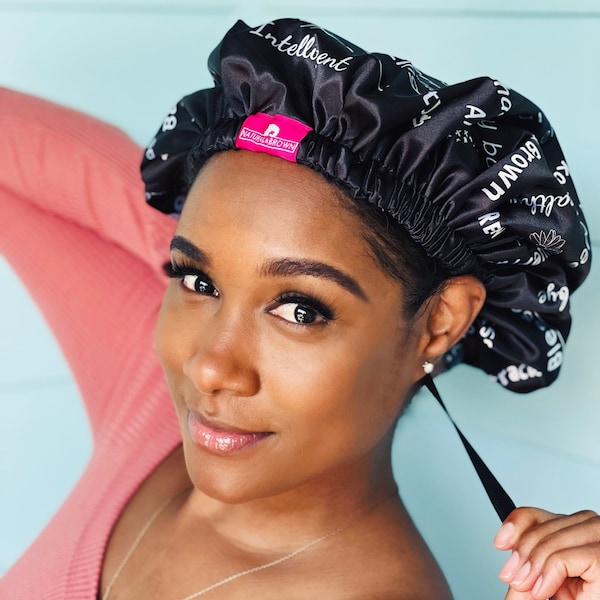 Women’s Shower Cap Waterproof | X-Large | Adjustable | Satin Bonnet | Bath Hair Cap | For All Hair Lengths | Black Women Hair Care