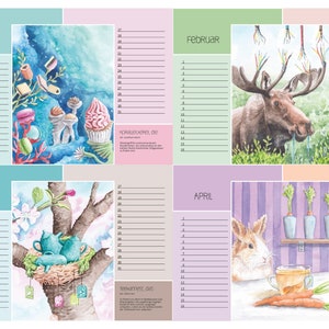 Humorvoller immerwährender Kalender "Wortverschmelzung" DIN A4 mit Aquarell-Illustrationen