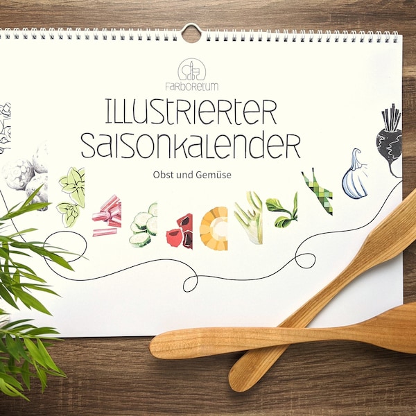 Saisonkalender A3, regionales Obst und Gemüse, illustriert, immerwährend