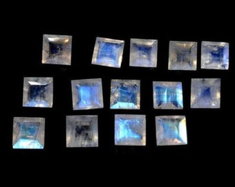 天然レインボームーンストーン ファセットカットスクエア：（6mm）AAAグレード宝石（5個セット）