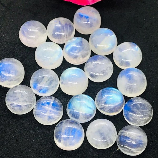 25 Pcs AAA Quality Rainbow Moonstones 6MM Round Calibrated Gemstones | AAA Quality Blue Rainbow Moonstones 6MM Round Cabochons Lot |