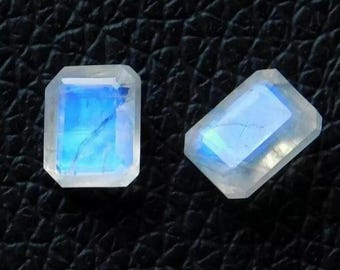 天然レインボームーンストーン八角形ファセットカット宝石：（8x10）AAA+品質ペア2個