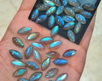 天然ラブラドライト マーキスカボション 宝石: AAA++ 品質 ラブラドライト (8 x 16 mm) 10 個