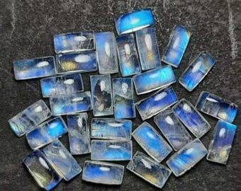 天然レインボームーンストーン バゲットカット 6 x 18 mm カボション (2個) - AAAグレード