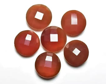 天然レッドオニキス ラウンドブリオレットジェムストーン：（14mm）ファセットカットジェムストーン（2個）