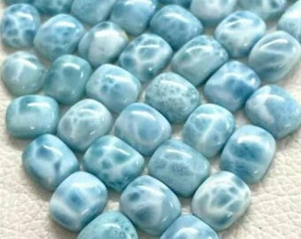 天然ラリマークッションカボション宝石: (9 x 11 mm) ラリマーキャブ (1 個)