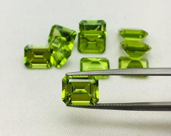 天然ペリドット八角形ファセットカット宝石：（4 x 6 mm）AAA++品質ペリドットストーンロット