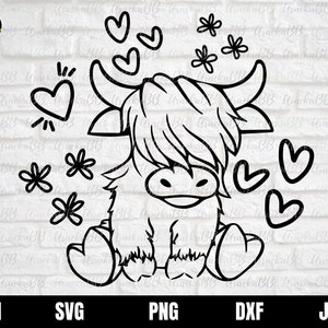 Highland Kuh svg, Highland Kuh png, Kuh Kopf svg, Highland Färse svg, Baby Kuh svg, niedliche Kuh svg, Kuh svg, Highland Kuh sitzend Clipart
