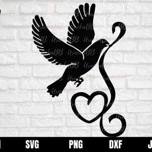 Pigeon volant avec coeur svg, Love Dove svg, Pigeon svg, Peace Dove svg, Pigeon Love svg, , Bird Svg, Pigeon Silhouette pour Cricut