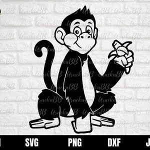 Monkey and Banana Svg, Monkey Svg, Monkey Svg, Animals Svg, Monkey clipart, Cute Monkey Svg, Monkey Silhouette, Jungle Svg, Png, AI, Dxf