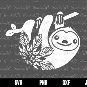 Mandala Sloth Svg, Mandala Svg, Sloth Svg, Hanging Sloth Svg, Flowers Sloth Svg, Sloth Clipart Files for Cricut Silhouette png dxf jpeg
