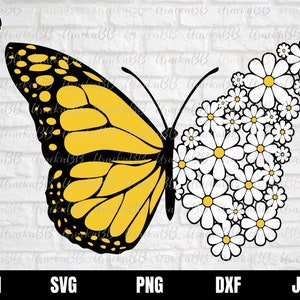 デイジー SVG、花のデイジー SVG、デイジーの花 SVG、花柄の蝶のシャツ、春のシャツ SVG、デイジー T シャツ SVG、蝶のシャツ SVG