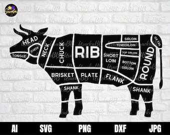 Beef Cuts Svg, Beef Cattle Cuts Svg, Butcher Svg, Chart Cuts of Meat Beef Cow Svg, Steak Grill Svg, Cow Butcher Meat Svg for Cricut