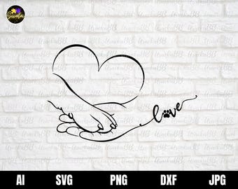 Paw and Hand SVG, Paw Love SVG, Valentine Pet Svg, Dog Mom svg, Dog Paw Svg, Paw And Human Hand Print, Dog Paw Dog Line Art