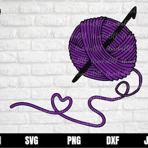Purple Yarn Heart Svg, Purple Yarn Ball Svg, Heart Svg, Crochet Svg, Crochet Ball Svg, Yarn Heart Svg, Color Crochet Yarn Ball Svg