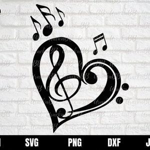Notas de música de corazón svg, nota de música corazón svg, símbolo de amor de corazón svg, nota de música svg, corazón musical svg para cricut, svg, png, AI, dxf
