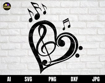 Heart Music Notes Svg, Music Note Heart Svg, Heart Love Symbol Svg, Music Note Svg, Musical Heart Svg for Cricut, Svg, Png, AI, Dxf