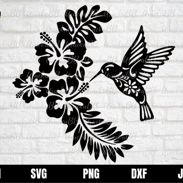 Colibri Svg, Oiseau Svg, Fleurs de colibri Svg, Fleur Colibri svg, Hibiscus Svg pour Cricut, Téléchargement instantané, Svg, Png, AI, Dxf