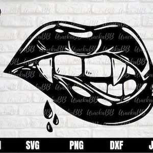 Vampire Lips SVG, Halloween Svg, Biting Lips Svg, Gothic Svg, Dripping Lips SVG, Bloody Lips Png,  Lips Svg, Png, AI, Dxf for Cricut
