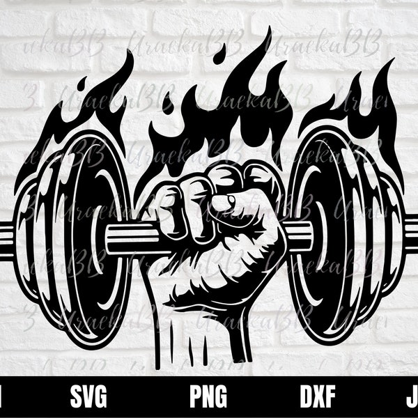 Hand Holding Dumbbell Weight Plate Bar Weightlifting Fitness Workout Working Out Gym Instant Download, Svg, Png, AI, Dxf