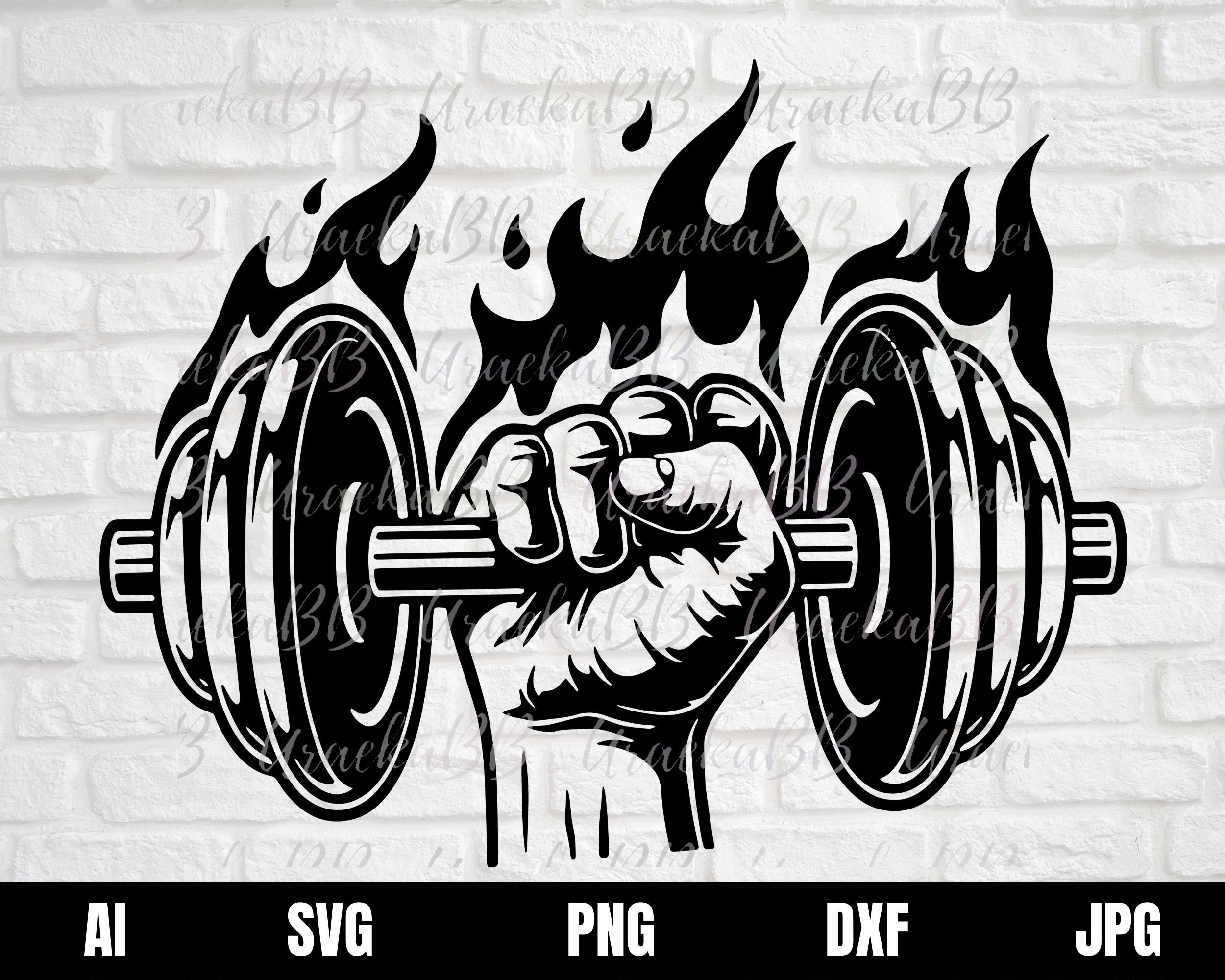 Hand Holding Dumbbell Weight Plate Bar Weightlifting Fitness Workout Working Out Gym Instant Download, Svg, Png, AI, Dxf