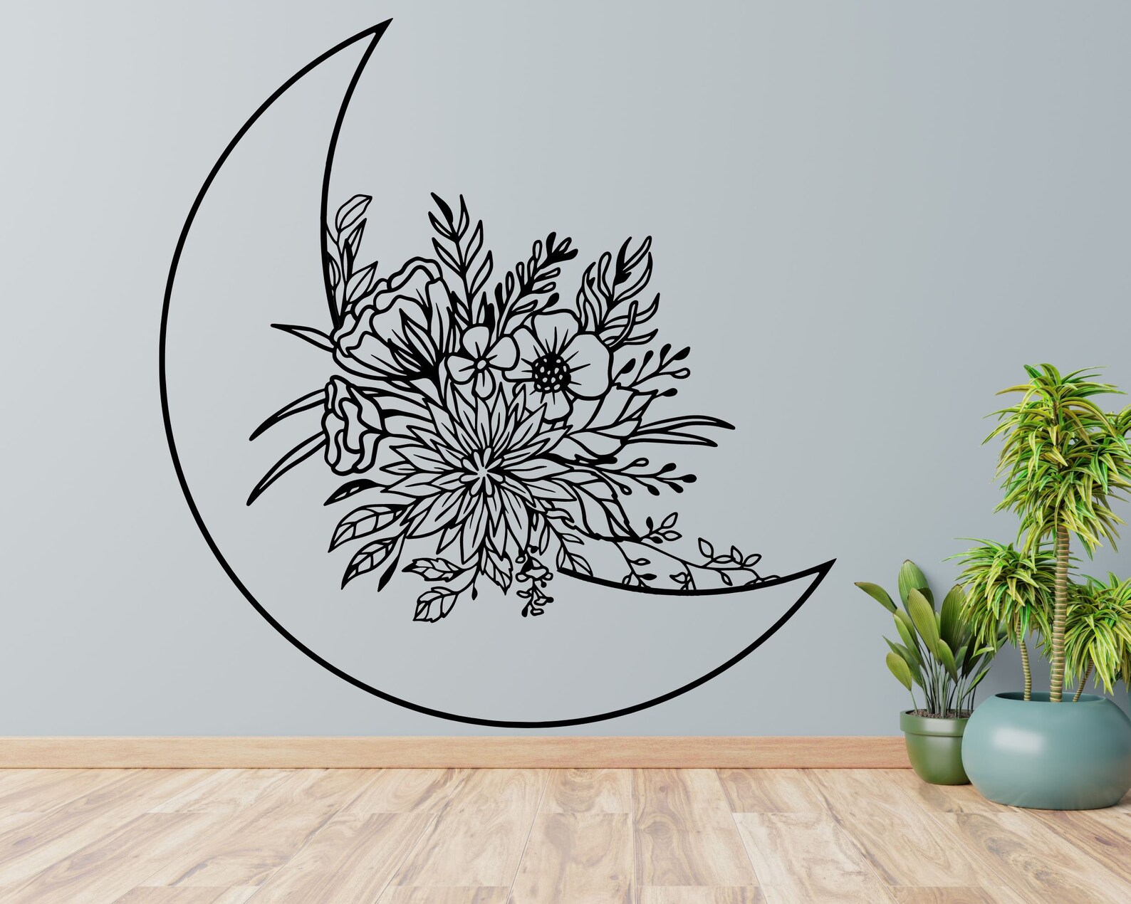 Moon Svg Floral Moon Svg Flower Moon Svg Floral Svg Etsy