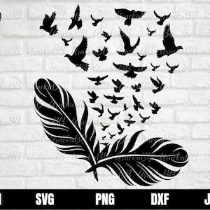Birds of a Feather Svg, Feather Svg, Bird Feather Svg, Bird Svg, Feather Svg, Flying birds Svg, Feather to Birds Svg, Png, AI, Dxf