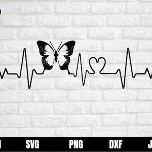 Schmetterling Herzschlag Druck Svg, Schmetterling Auto Aufkleber, Schmetterling-Wand-Dekor, Cricut geschnitten Datei, Svg-Dateien für Cricut, Svg, Png, AI, Dxf