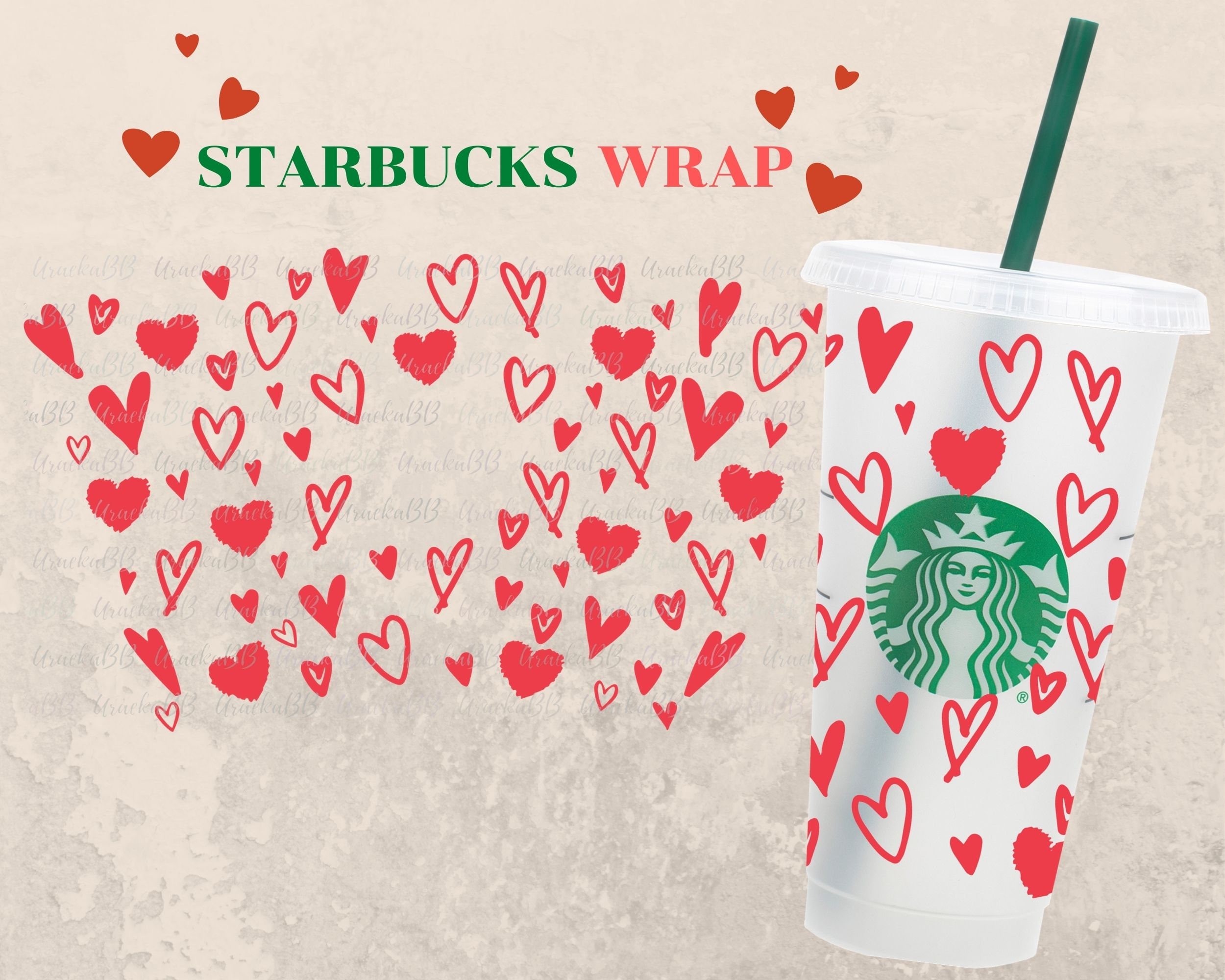 Valentines Heart SVG Full Wrap for Starbucks Cold Cup Venti | Etsy