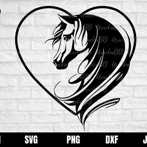 Pferd Herz Svg, Pferd Svg, Ich liebe Pferde Svg, Schöne Pferde Svg, Pferdekopf Svg, Pferde Silhouetten für Cricut, Png, AI, Dxf