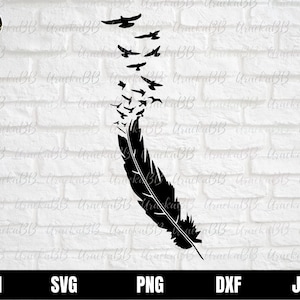 Birds of a Feather Svg, Feather Svg, Bird Feather Svg, Bird Svg, Feather Svg, Flying birds Svg, Feather to Birds Svg, Png, AI, Dxf