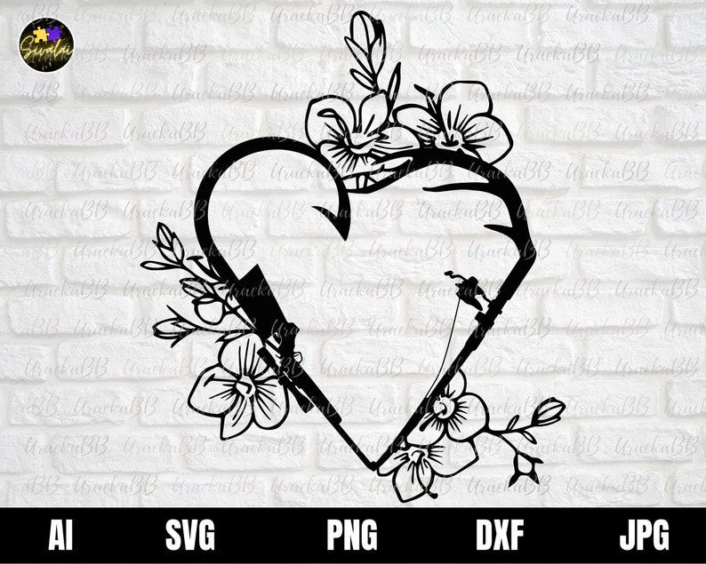 Fishing Hook Antler Heart Svg Hunting Svg Deer Hunting Svg Etsy