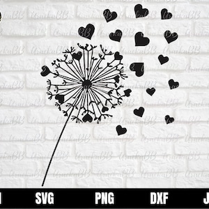 Dandelion with heart Svg, Dandelion svg, Flower Svg, Valentine svg, Hearts Svg, Love Svg, Heart Dandelion svg, Dandelion Wish Svg