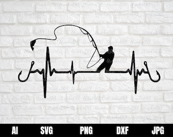 Heartbeat  Fishing  Car Styling Funny, Cricut Cut File, svg files for Cricut, Instant Download, Svg, Png, AI, Dxf