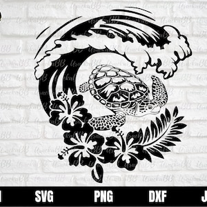 Turtle with Wave Svg, Turtle Flower Svg, Sea Turtle Svg, Turtle Svg, Flower Sea Turtle Svg, Turtle Hawaii Svg, Floral Turtle Svg, Summer Svg