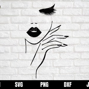 Beauty Face Svg, Woman Beauty Human Face Svg, Glamour Lady Svg, Perfection Lipstick Svg, Eyelashes Svg, Makeup Svg,  Silhouette Circut