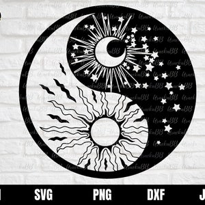 Yin Yang Symbol Sun Moon Buddhism Stars Day Night Cricut Cut File, svg files for Cricut, Instant Download, Svg, Png, AI, Dxf