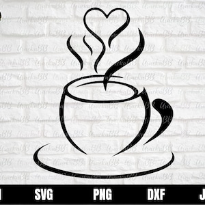 Mug With Heart Steam Svg, Mug Svg, Coffee Heart Svg, Coffee Mug Svg, Coffee Cup with Heart Svg, Silhouette, Cut File Cricut