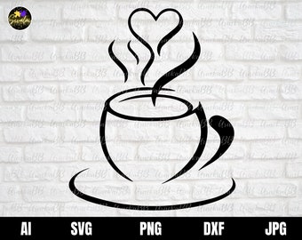 Mug With Heart Steam Svg, Mug Svg, Coffee Heart Svg, Coffee Mug Svg, Coffee Cup with Heart Svg, Silhouette, Cut File Cricut