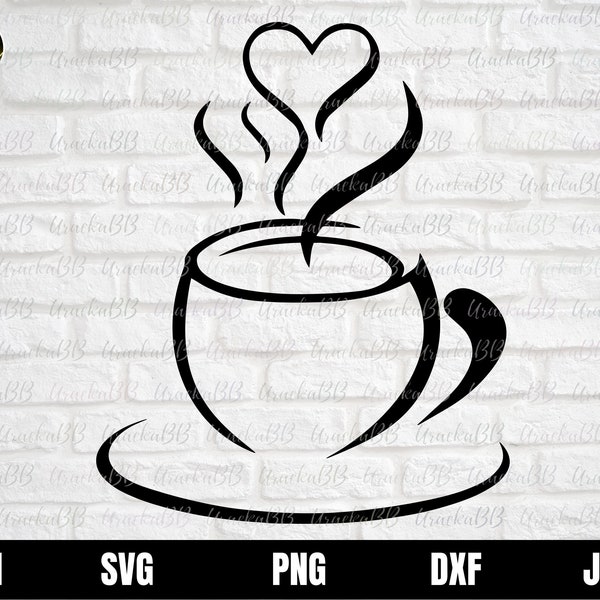 Mug With Heart Steam Svg, Mug Svg, Coffee Heart Svg, Coffee Mug Svg, Coffee Cup with Heart Svg, Silhouette, Cut File Cricut